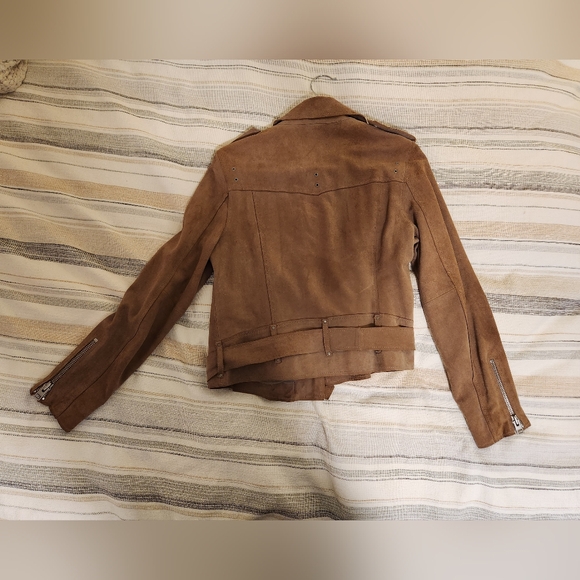 All Saints Genuine Leather Jacket Size 8 Colour Beige - Picture 5 of 5